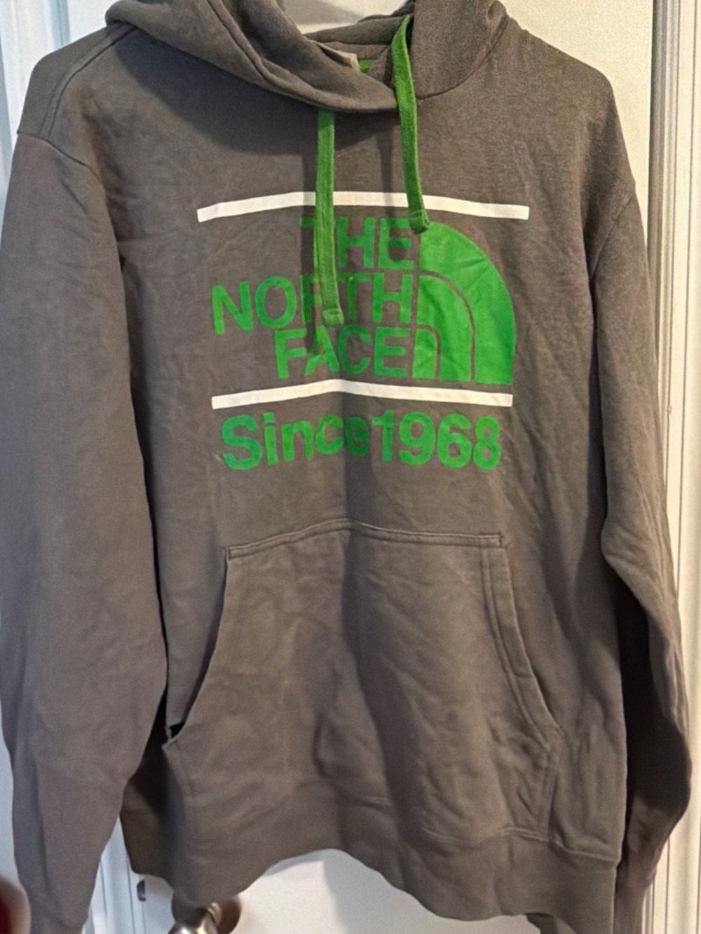 The North Face Gray Pullover Hoodie with Bright Green Logo
